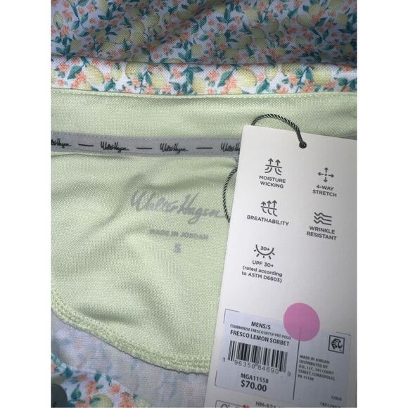 Walter Hagen men’s S Clubhouse Golf Polo Shirt Yellow Fresco Lemon Sorbet Print - Picture 6 of 7